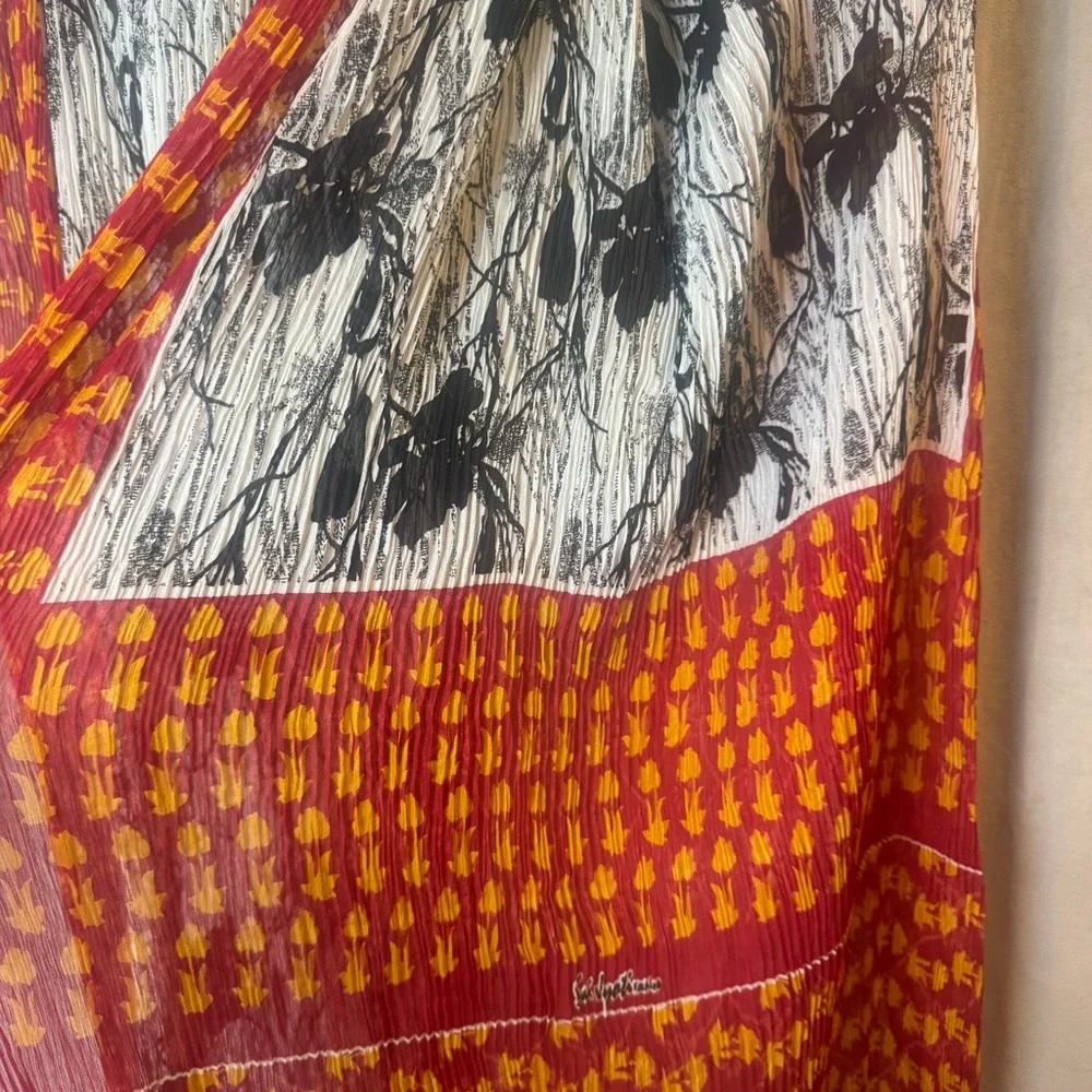 Raj Red and Yellow Artistic Scarf 100% silk New  India Indian made floral‎